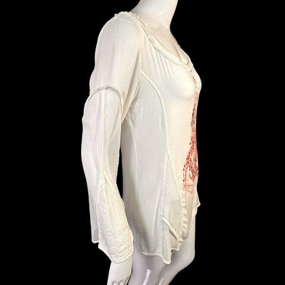 ELISA CAVALETTI EMBELLISHED PRINT DROP SLEEVE TOP (SZ XS / SM) - Picture 5 of 15